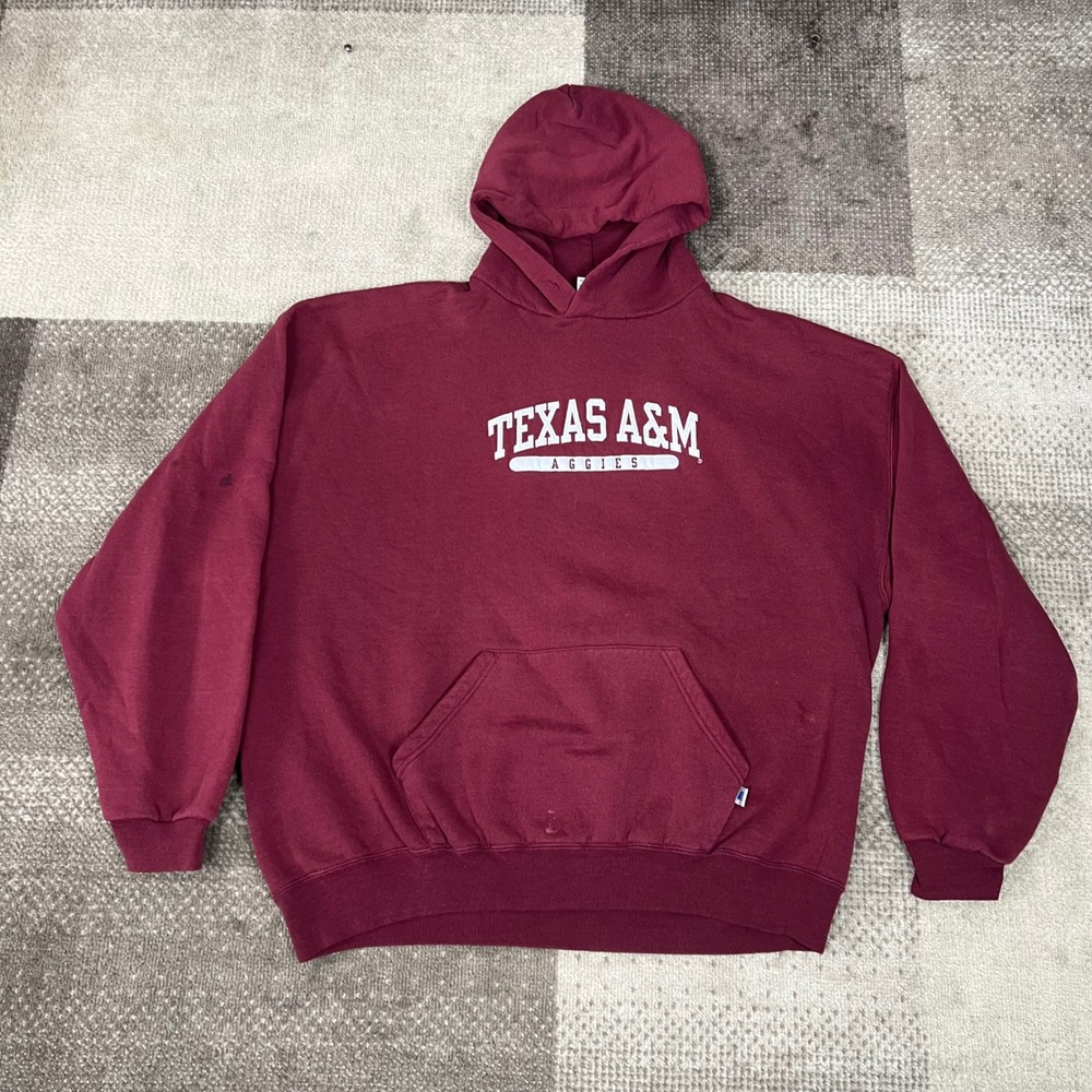 Vintage Russell Athletic Texas A&M Aggies Hoodie Maroon Mens XXL Pullover - Picture 1 of 9